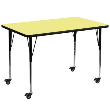Flash Furniture Wren Mobile 36''W x 72''L Rectangular Yellow Thermal Laminate Activity Table - Standard Height Adjustable Legs. View a larger version of this product image.