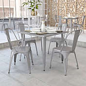 Emma + Oliver Commercial Grade 35.5" Square Silver Metal Indoor-Outdoor Table