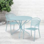 Flash Furniture Oia Commercial Grade 35.25" Round Sky Blue Indoor-Outdoor Steel Patio Table Set with 2 Round Back Chairs