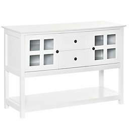 HOMCOM Kitchen Sideboard Serving Buffet Cabinet Cupboard Console Table with Adjustable Shelves, Glass Doors, and 2 Drawers, for Living Room, White