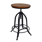 Contemporary Home Living 23" Brown and Black Adjustable Stool with Circular Wooden Seat