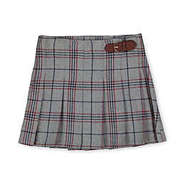 Hope & Henry Girls' Pleated Skirt with Buckle Detail, Gray, Berry, and Navy Plaid, 6-12 Months