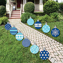 Big Dot of Happiness Blue and Silver Ornaments Lawn Decorations - Outdoor Holiday and Christmas Yard Decorations - 10 Piece