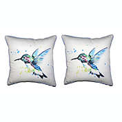 Pair Of Betsy Drake Green Hummingbird Large Indoor/Outdoor Pillows 18 X 18