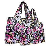 Wrapables Large & Small Foldable Tote Nylon Reusable Grocery Bags, Set of 2, Violet Flowers
