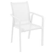 Luxury Commercial Living 35.5" White Resin Sling Outdoor Dining Arm Chair