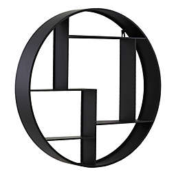 Urban Trends Collection Metal Round Wall Shelf with 7 Slots and 2 Keyhole Hangers Coated Finish Black