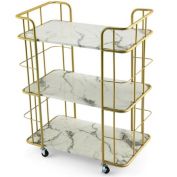 Slickblue 3 Tier Faux Marble Gold Rolling Bar Cart