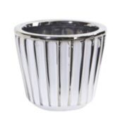 Nearly Natural Modern Decorative 4.75" Ceramic White Vase with Silver Burnishing