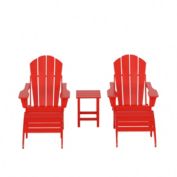 WestinTrends 5-Piece Outdoor Adirondack Folding Chair with Ottoman and Side Table Set, Red