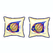 Pair of Betsy Drake Blue Ring Angelfish Large Indoor/Outdoor Pillows 18 x 18 inch