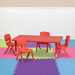 Flash Furniture 24''W x 48''L Rectangular Red Plastic Height Adjustable Activity Table Set with 4 Chairs