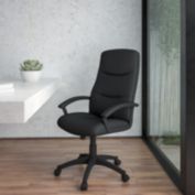 Emma + Oliver High Back Black Fabric Swivel Office Chair with Two Line Stitch Back
