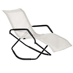 Outsunny Garden Rocking Sun Lounger Outdoor Zero-gravity Folding Reclining Rocker Lounge Chair for Sunbathing, Cream White