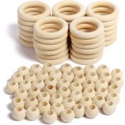 Bright Creations Wooden Beads and Rings Set for DIY Crafts and Macrame (80 Pieces)