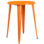 Emma + Oliver Commercial Grade 30" Round Orange Metal Indoor-Outdoor Bar Height Table