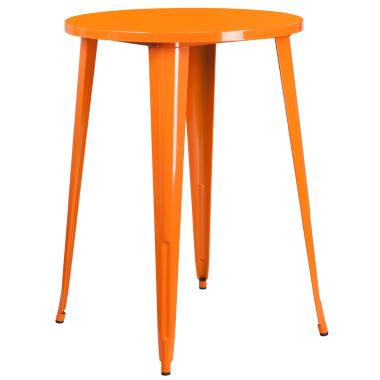 Emma + Oliver Commercial Grade 30" Round Orange Metal Indoor-Outdoor Bar Height Table. View a larger version of this product image.