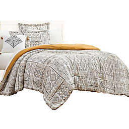 Saltoro Sherpi Chania 8 Piece King Bed Set with Tribal Print The Urban Port, White and Brown-