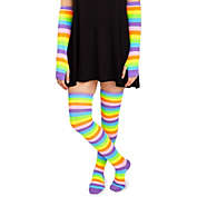 Blue Panda Rainbow Knee High Socks and Fingerless Gloves for Girls (One Size, 2 Pieces)