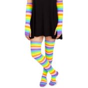 Blue Panda Rainbow Knee High Socks and Fingerless Gloves for Girls (One Size, 2 Pieces)