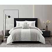 Chic Home Sofia Cotton Comforter Set Clip Jacquard Striped Pattern Design Bedding - Decorative Pillow Shams Included - 4 Piece - Queen 92x96", Beige