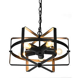 Gymax 5-Light Industrial Pendant Light Metal Drum Shape Round Chandelier Ceiling Lamp
