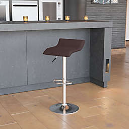 Emma + Oliver Brown Vinyl Adjustable Height Barstool with Solid Wave Seat