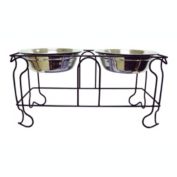 YML  Modern Double Stainless Steel Feeder Bowls with Wrought Iron Stand, Large