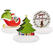 Juvale Christmas Honeycomb Decorations, Santa Sleigh, Christmas Tree, Happy Holidays (12 x 11 in, 3 Pack)
