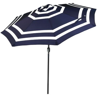 Sunnydaze Patio Umbrella with Push Button Tilt- Navy Blue Stripe - 9-Foot