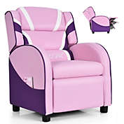 Slickblue Kids Leather Recliner Chair with Side Pockets-Pink