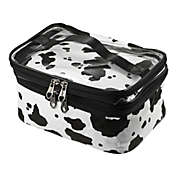 Unique Bargains Double Layer Makeup Bag, Cosmetic Travel Bag Organizer Case Clear Toiletry Bag for Women, Cows Texture Black White