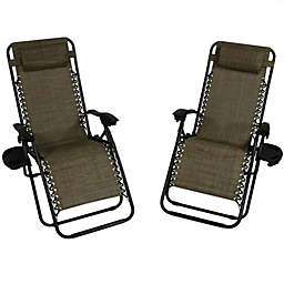 Sunnydaze Oversized Zero Gravity Lounge Chair & Cup Holder - Set of 2 - Dark Brown