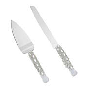 Juvale Wedding Cake Knife and Server, Stainless Steel Cutting Set with Diamonds, Crystals, Ribbon