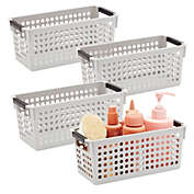 Farmlyn Creek Grey Plastic Baskets with Handles for Bathroom, Laundry Room, Closet Organization (4 Pack)