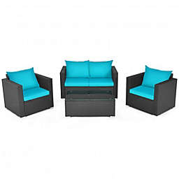 Costway 4Pcs Patio Rattan Cushioned Furniture Set-Turquoise