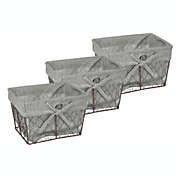 Contemporary Home Living Set of 3 Vintage Gray, Black, and White Stripe Liner Home Essentials Small Chicken Wire Baskets, 9"