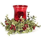 Ganz Kissing Krystals Small Mecury Glass Hurrican Tea Light Candle Holder and Mistletoe Set , Red