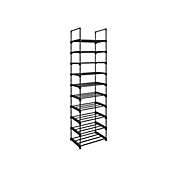 SONGMICS Large 10-Shelf Shoe Rack, Iron Shoe Storage Organizer, Customizable Design, Space-Saving and Versatile Rack for Living Room Bedroom Kitchen, 17.7 x 11.8 x 68.5 Inches, Black