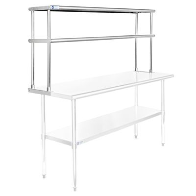 GRIDMANN NSF Stainless Steel Commercial 2 Tier Double Overshelves for Kitchen Prep & Work Table