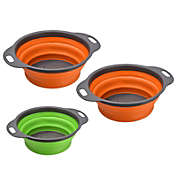 Unique Bargains Collapsible Colander Over The Sink Set, 3 Pcs Silicone Round Foldable Strainer with Handle Suitable for Pasta, Vegetables, Fruits -  1 Green 8in 2 Orange 9.4in