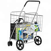 Adawe-Store Jumbo Basket Folding Shopping Cart With Swiveling Wheels And Dual Storage Baskets