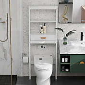 Ktaxon 2-Shelf Over The Toilet Storage Rack Organizer with Drawer in White