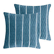 PiccoCasa 2 Pcs Soft Velvet Throw Pillow Cover, Jacquard Wave Striped Cushion Covers, Decorative Velvet Striped Throw Pillow Cases for Sofa Bed Home Decor, Larkspur Blue, 20"x20"