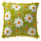 CC Christmas Decor 16" Green and White Floral Square Fringed Spring Throw Pillow