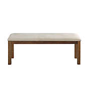 Lazzara Home Nolens Brown Wood Frame Bench with Beige Fabric Upholstered Cushion Seat (19.5in.H×48.5in.W×17 in.D)