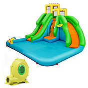 Gymax Kids Inflatable Water Park Bounce House 2 Slide w/Climbing Wall