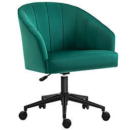 HOMCOM Retro Mid-Back Swivel Fabric Computer Desk Chair Height Adjustable with Metal Base, Leisure Task Chair on Rolling Wheels for Home Office, Green
