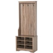 HOMCOM Coat Rack Wooden Hall Tree Storage Organizer Shoe Bench with Shoe Rack 3 Hooks for Hallway or Living Room, Brown