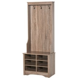 HOMCOM Coat Rack Wooden Hall Tree Storage Organizer Shoe Bench with Shoe Rack 3 Hooks for Hallway or Living Room, Brown